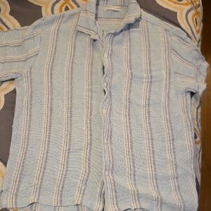 Men's Casual Blue Striped Button Down Shirt